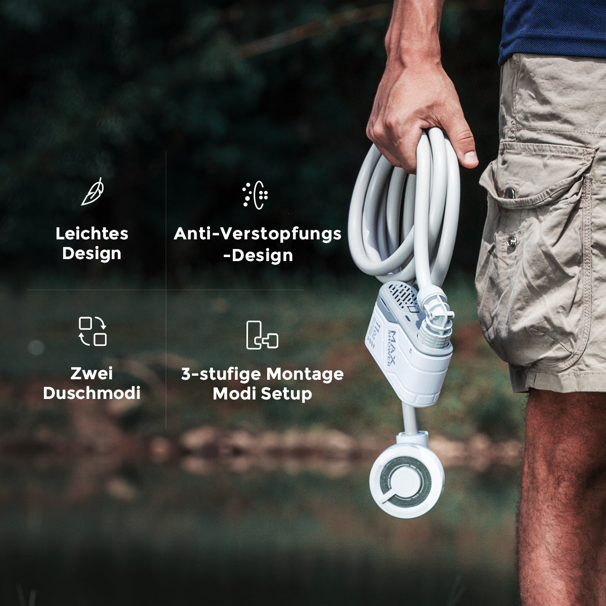 MAX SHOWER - Ultraleichte, wiederaufladbare Instant Outdoor-Duschen