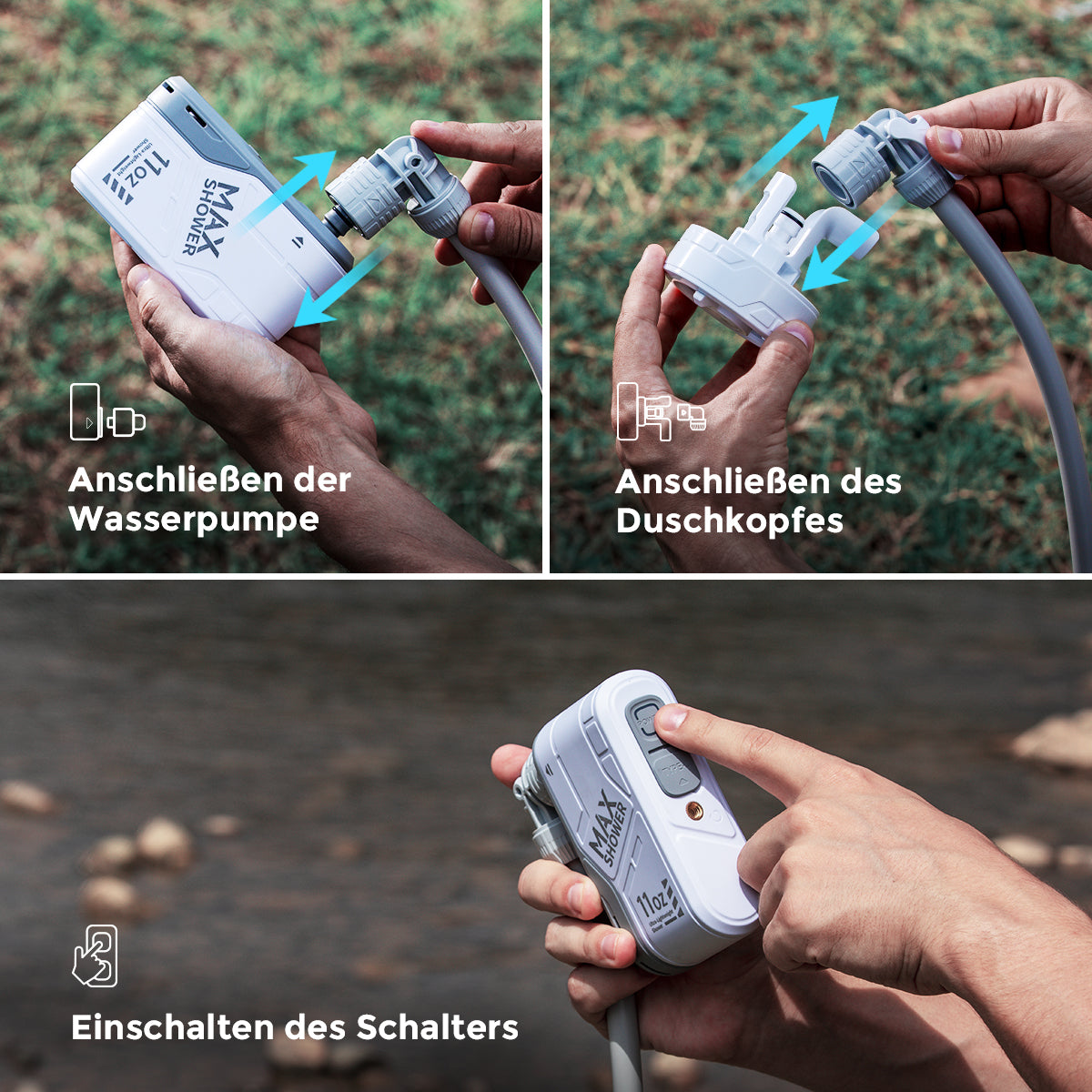 MAX SHOWER - Ultraleichte, wiederaufladbare Instant Outdoor-Duschen