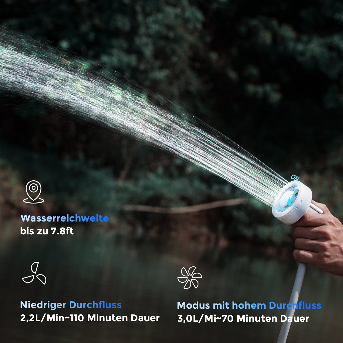 MAX SHOWER - Ultraleichte, wiederaufladbare Instant Outdoor-Duschen