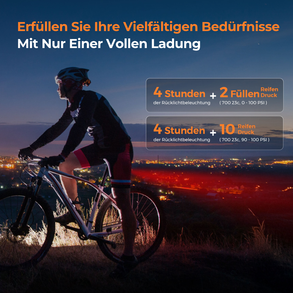 TINY TIRE PUMP 200 - 130PSI Mini-Elektropumpe mit Manometer und stylischem Rücklicht